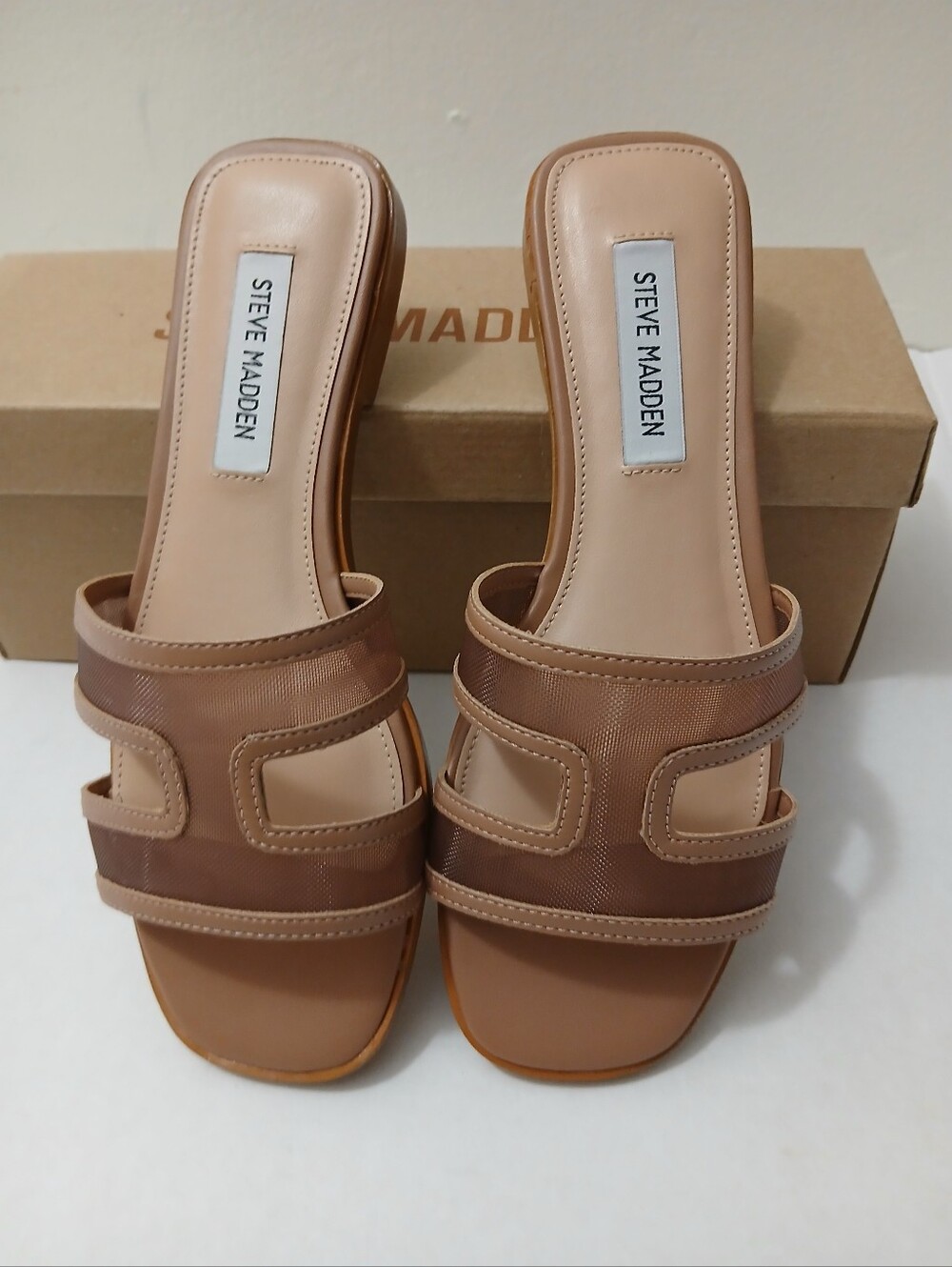 Steve Madden Nude/Tan Slide Mules with Mesh Straps New $25 - Picture 12 of 16